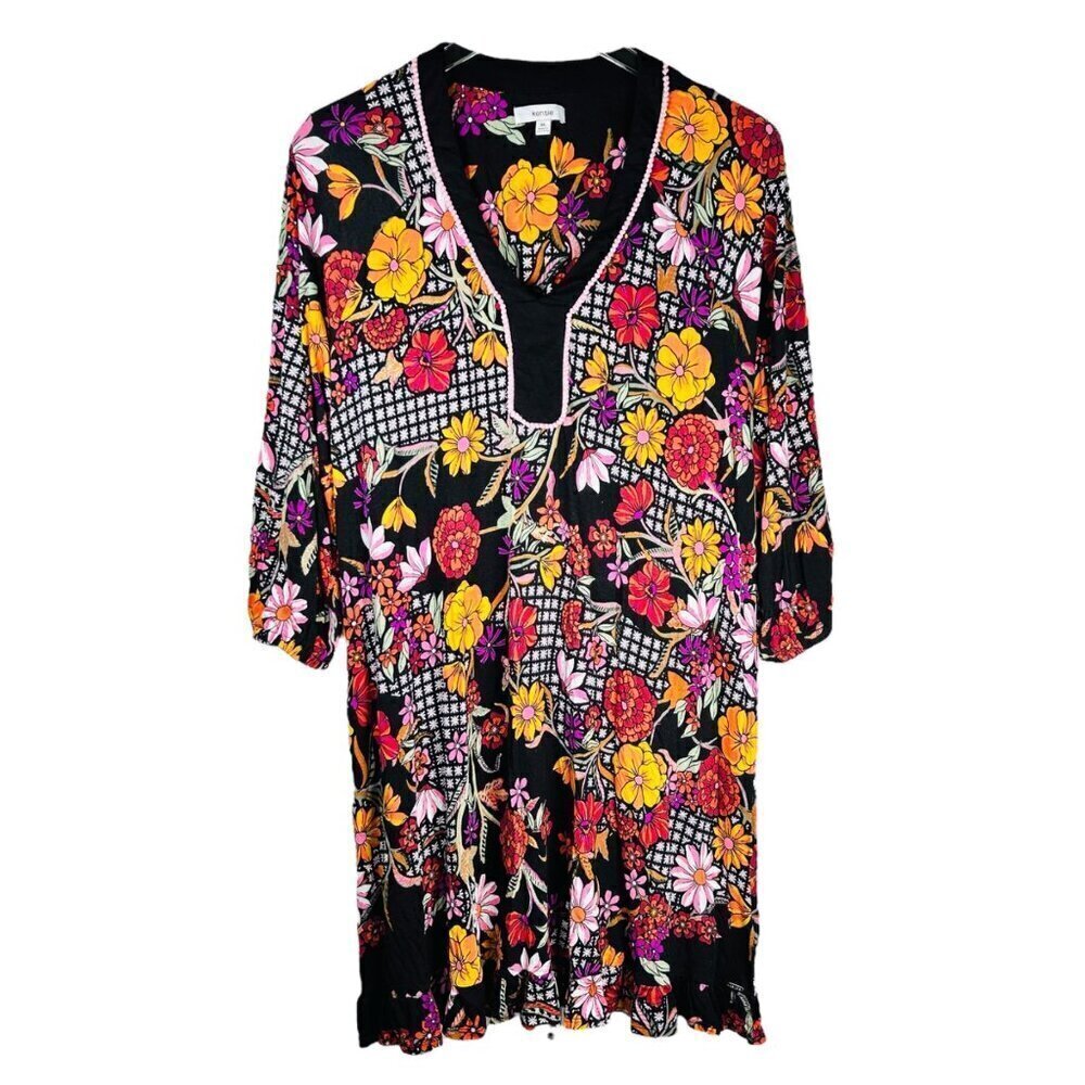 2/$30 Kensie XL Floral Checkered Dress Long Sleeve Flowy Stretch